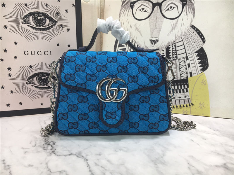 GG Marmont Multicolor Mini Top Handle Bag Blue Mid