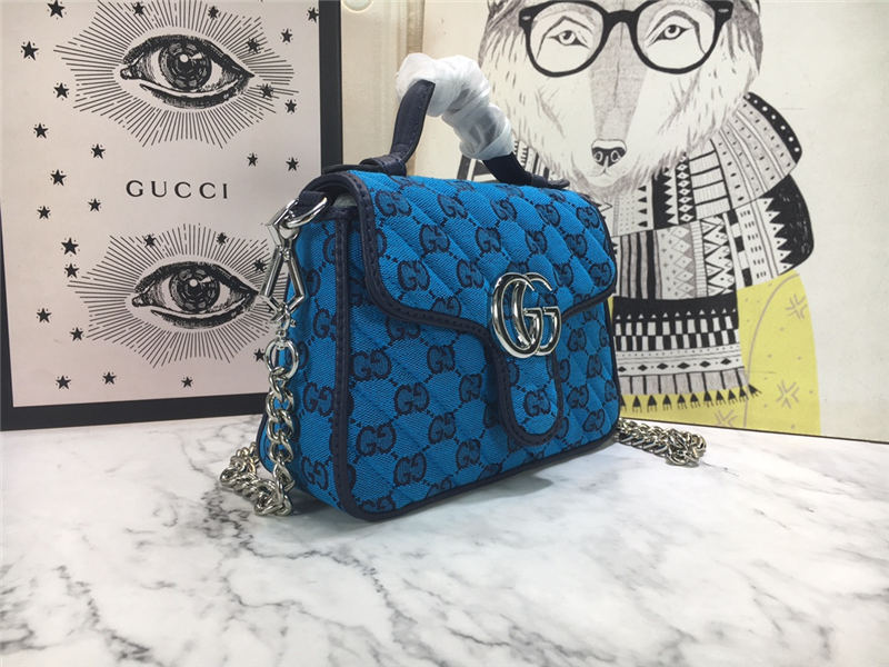 GG Marmont Multicolor Mini Top Handle Bag Blue Mid