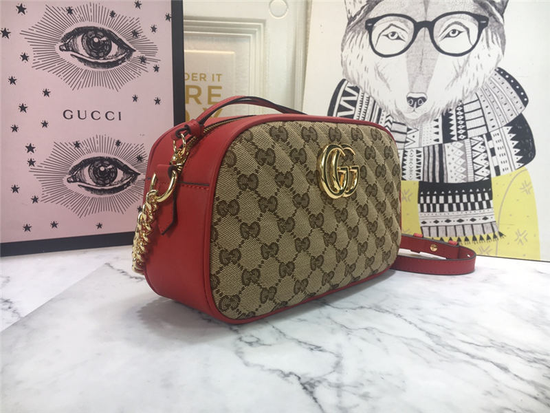 GG Marmont Small Shoulder Original GG canvas Bag Red Mid