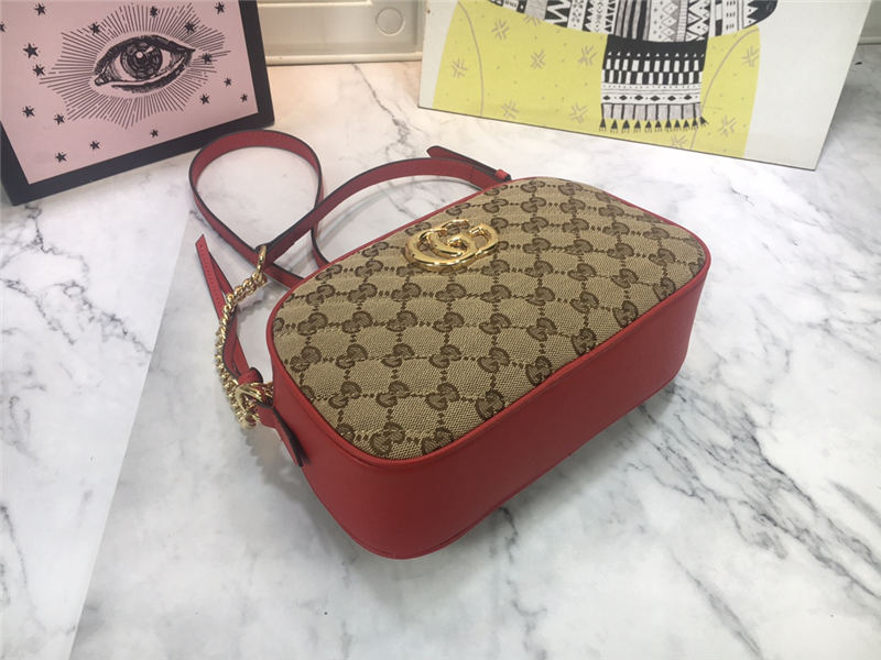 GG Marmont Small Shoulder Original GG canvas Bag Red Mid