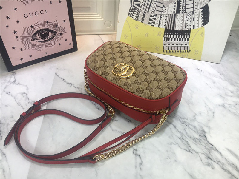 GG Marmont Small Shoulder Original GG canvas Bag Red Mid