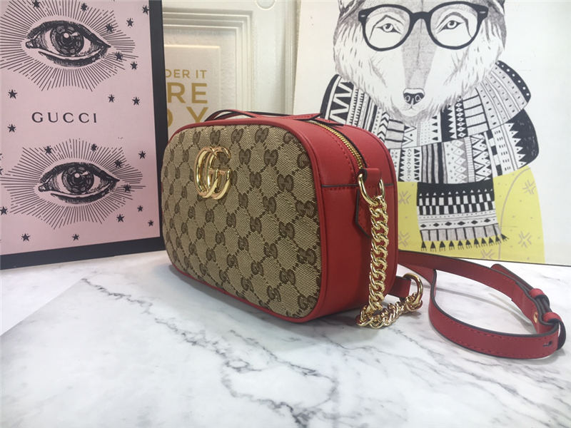 GG Marmont Small Shoulder Original GG canvas Bag Red Mid