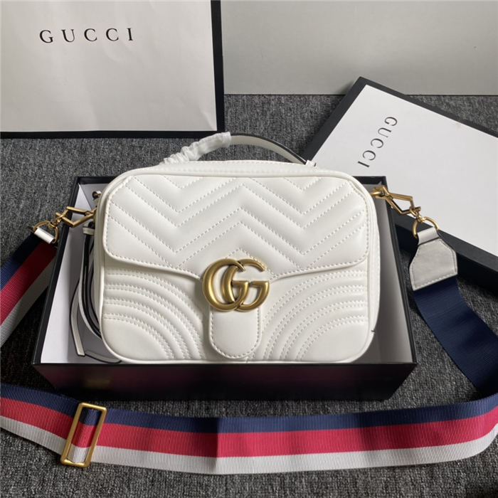 GG Marmont Small Shoulder Bag With Sylvie Strap 498100 White Mid