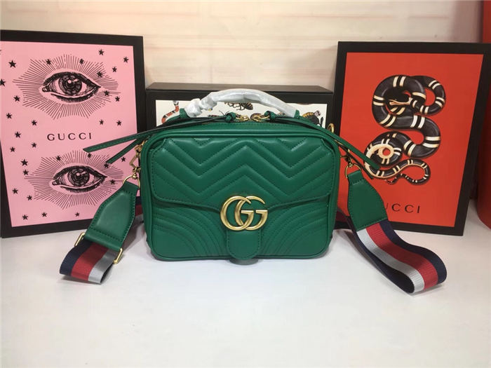 GG Marmont Small Shoulder Bag With Sylvie Strap 498100 Green Mid