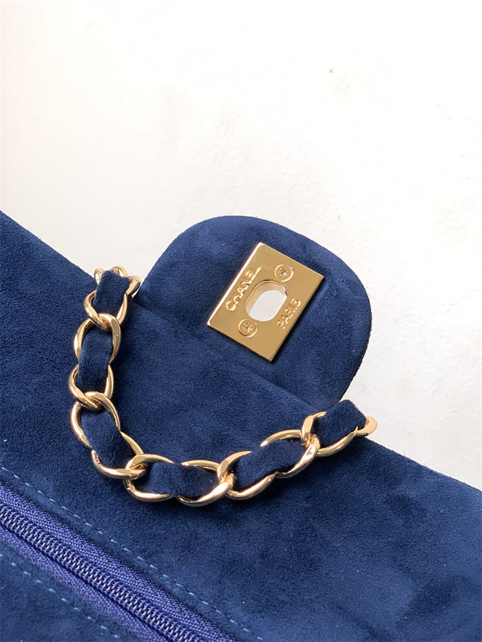 Medium CLASSIC HANDBAG Suede Gold Metal Blue A