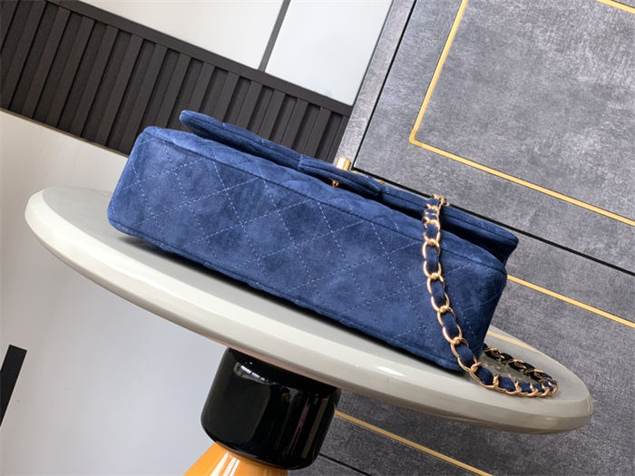 Medium CLASSIC HANDBAG Suede Gold Metal Blue A