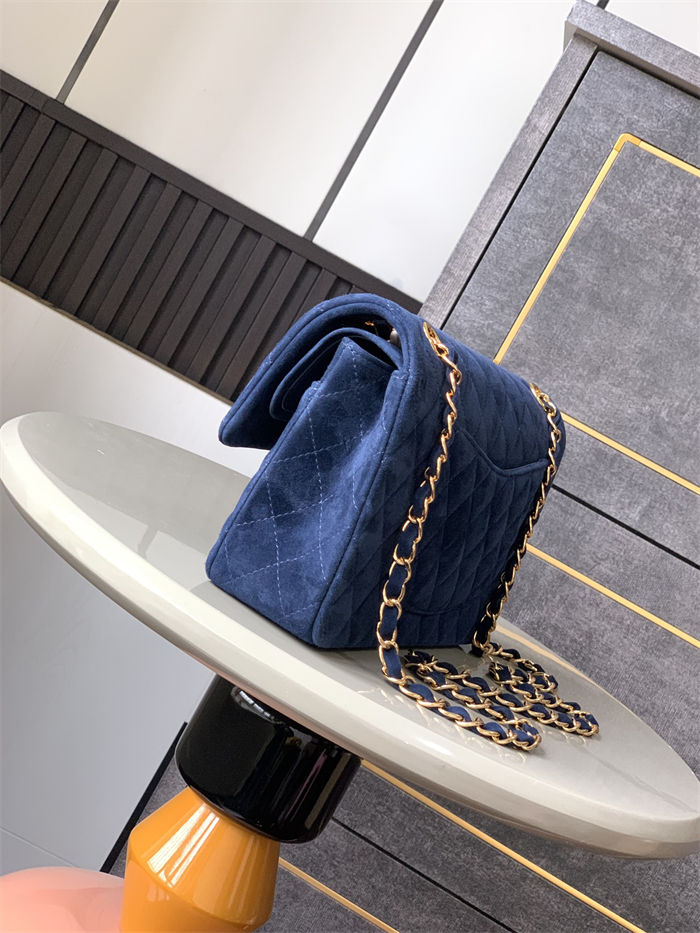 Medium CLASSIC HANDBAG Suede Gold Metal Blue A