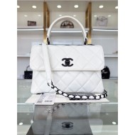 SMALL FLAP BAG WITH TOP HANDLE Lambskin Black Metal White B