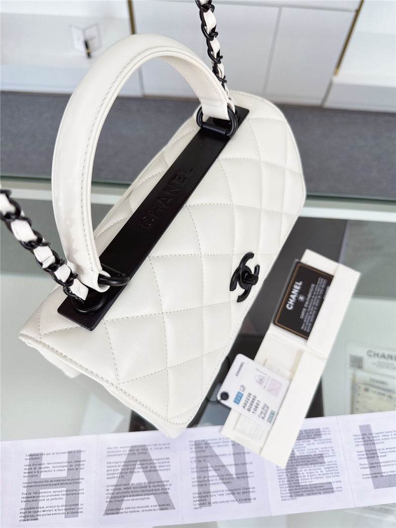 SMALL FLAP BAG WITH TOP HANDLE Lambskin Black Metal White B