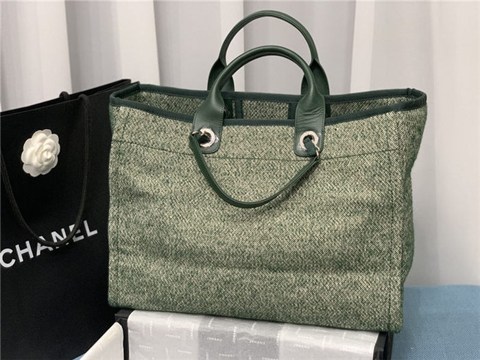 LARGE SHOPPING BAG Mixed Fibers & Silver-Tone Metal Green High