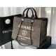 LARGE SHOPPING BAG Mixed Fibers & Silver-Tone Metal Black High