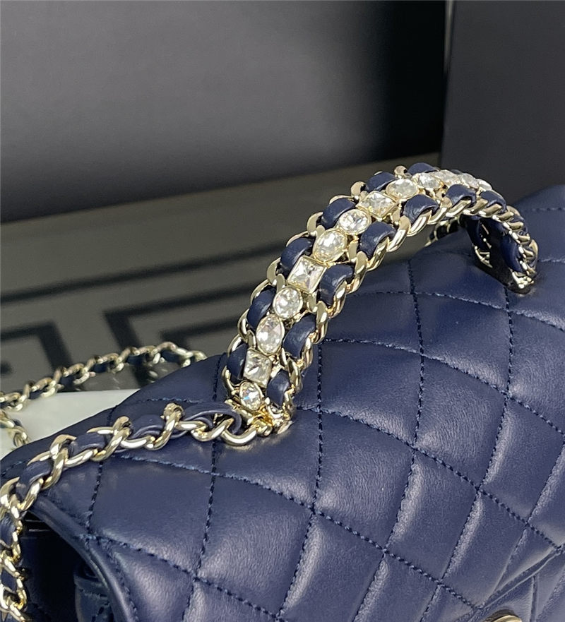 Chanel SMALL FLAP BAG With Top Diamond Handle Lambskin & Gold-Tone Metal AS4141 Navy High