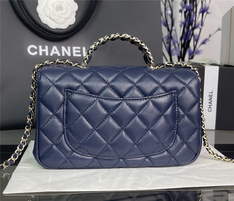 Chanel SMALL FLAP BAG With Top Diamond Handle Lambskin & Gold-Tone Metal AS4141 Navy High