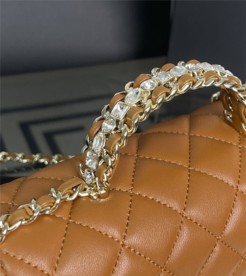 Chanel SMALL FLAP BAG With Top Diamond Handle Lambskin & Gold-Tone Metal AS4141 Caramel High