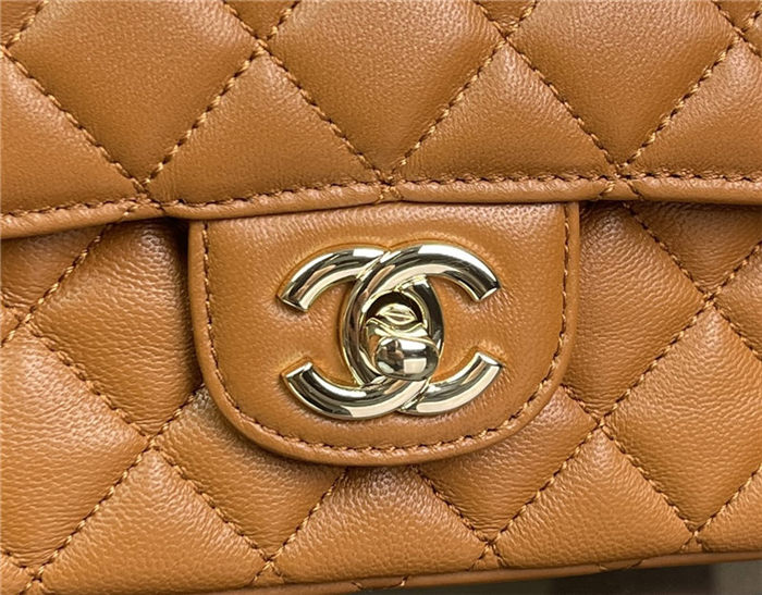 Chanel SMALL FLAP BAG With Top Diamond Handle Lambskin & Gold-Tone Metal AS4141 Caramel High