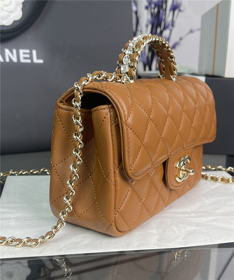 Chanel SMALL FLAP BAG With Top Diamond Handle Lambskin & Gold-Tone Metal AS4141 Caramel High