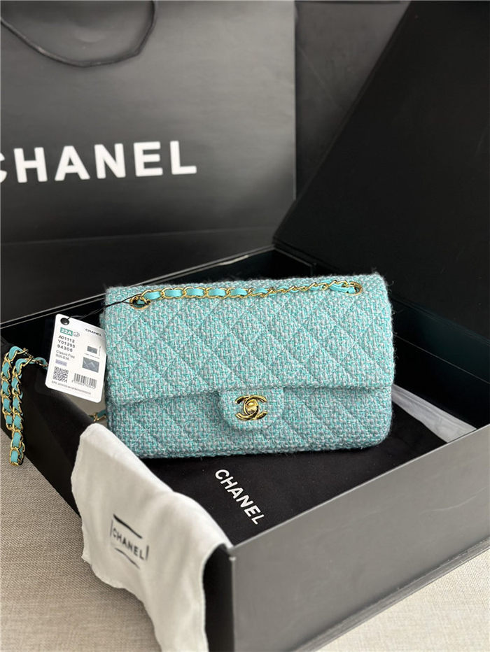 Chanel Medium Classic Flap Bag Tweed Green High