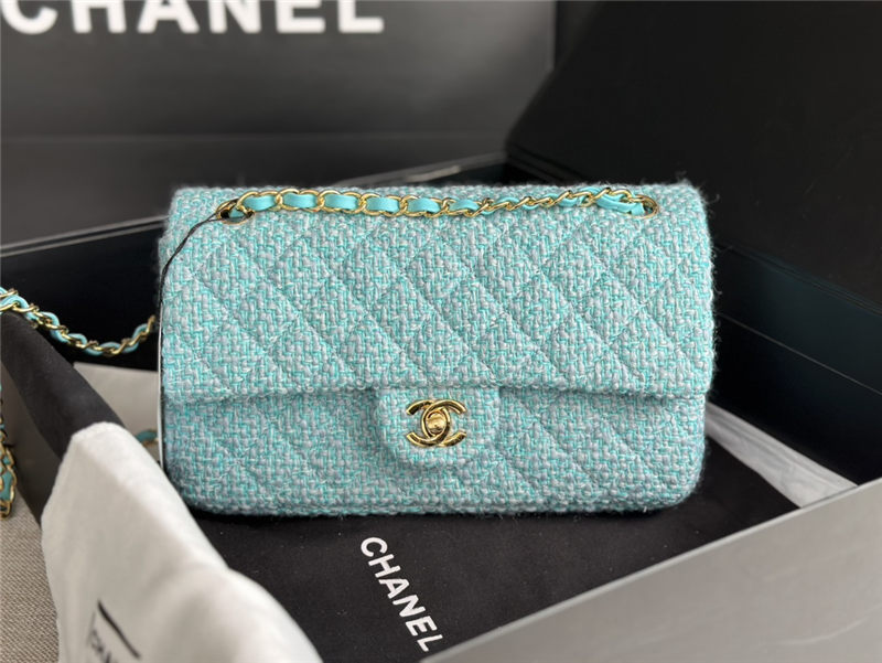 Chanel Medium Classic Flap Bag Tweed Green High