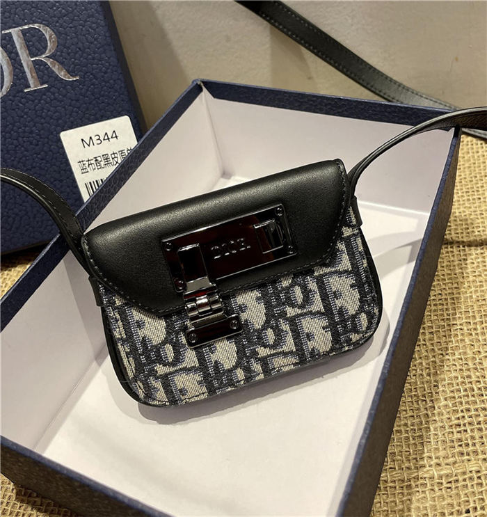 Dior NANO POUCH Beige and Black Dior Oblique Jacquard and Black Smooth Calfskin High