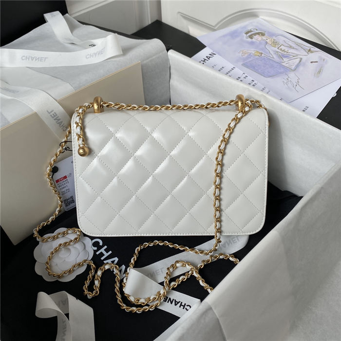 Chanel SMALL FLAP BAG Calfskin & Gold-Tone Metal AS2649 White A