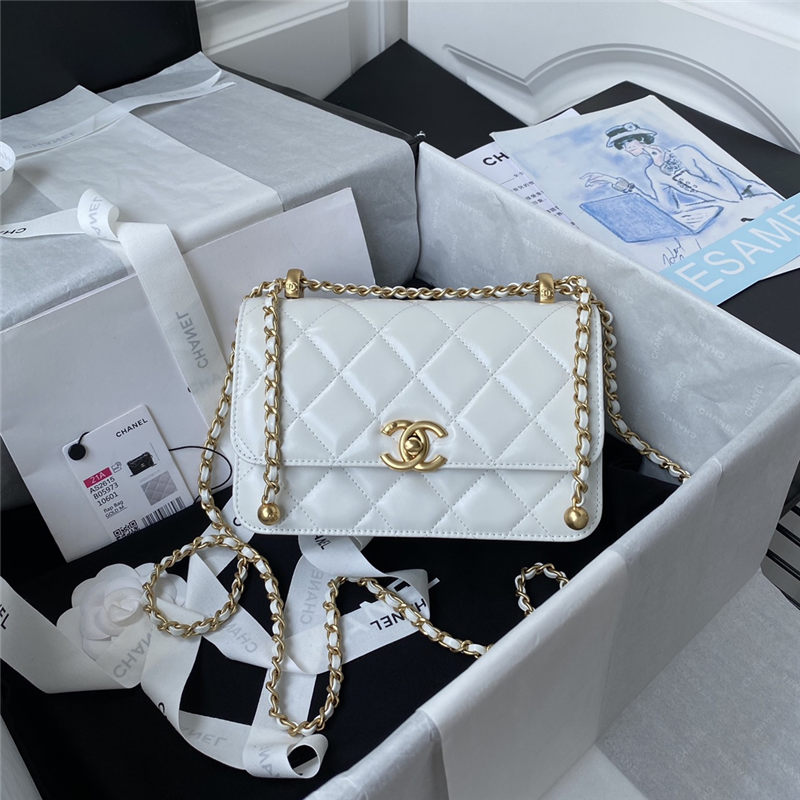 Chanel MINI FLAP BAG Calfskin & Gold-Tone Metal AS2615 White A