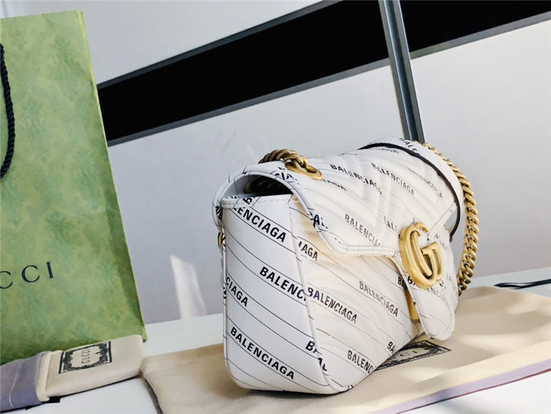 Gucci The Hacker Project small GG Marmont bag Balenciaga print White leather High