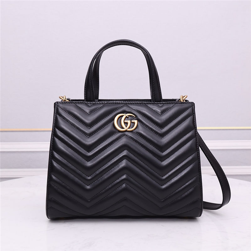 Gucci GG Marmont 2Way Handbag Tote Black Leather High