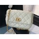 MINI FLAP BAG Calfskin, Imitation Pearls & Gold-Tone Metal White High