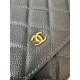 Classic Wallet on Chain A33814 Grained Calfskin Gold/Silver Metal Navy B