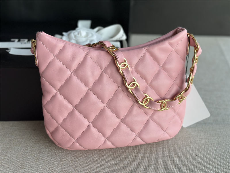 HOBO HANDBAG AS3562 Lambskin & Gold-Tone Metal Pink High