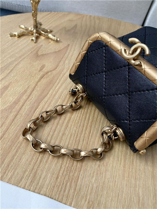 MINI Chanel KISS LOCK BAG Lambskin Gold-Tone Metal White High