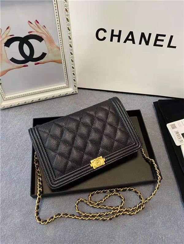 BOY Chanel WALLET ON CHAIN Grained Calfskin & Gold-Tone Metal Black High