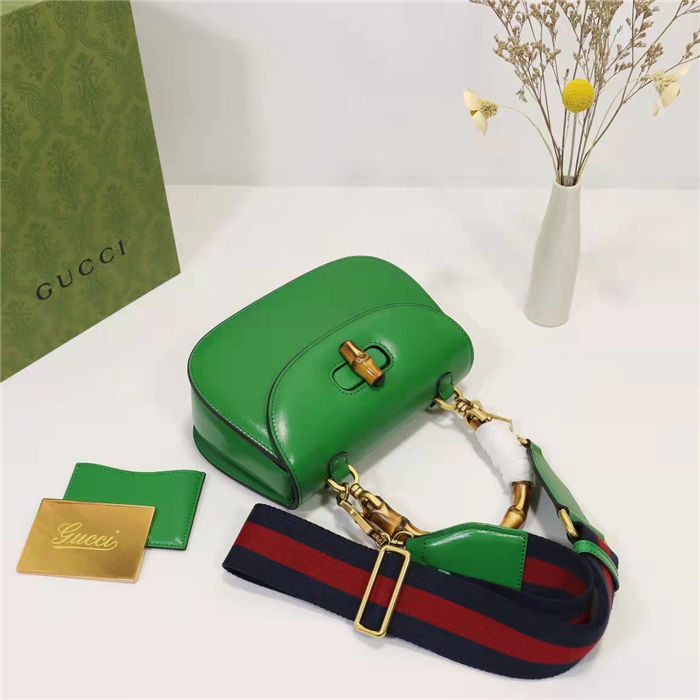 Gucci Bamboo 1947 small top handle bag Green Leather 675797 High