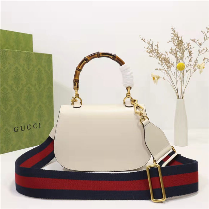 Gucci Bamboo 1947 small top handle bag White Leather 675797 High