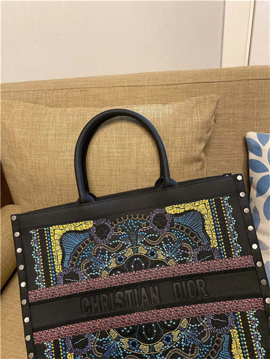 LARGE Dior BOOK TOTE Calfskin Embroidery High