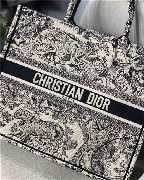 LARGE Dior BOOK TOTE Toile de Jouy Embroidery Black High