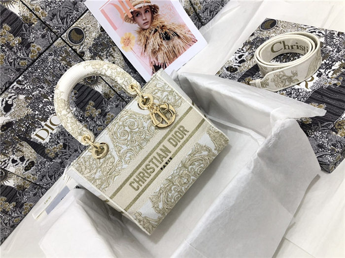 MEDIUM LADY D-LITE BAG Dior Around the World Stella Embroidery Gold-Tone High