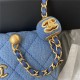 CLUTCH WITH CHAIN Denim & Gold-Tone Metal Blue AP1628 A