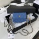 CLUTCH WITH CHAIN Denim & Gold-Tone Metal Dk-Blue AP1628 A