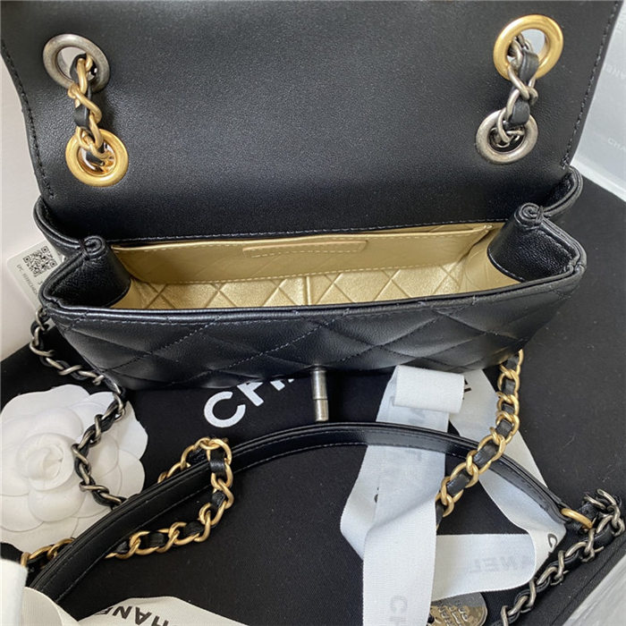 MINI FLAP BAG Lambskin, Glass Pearls, Imitation Pearls, Strass, Gold, Silver & Ruthenium Finish Metal Black A