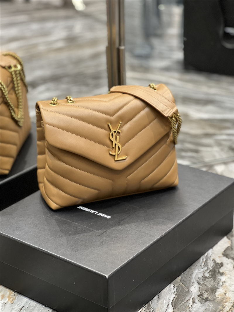 LOULOU SMALL IN MATELASSÉ “Y” LEATHER Gold-Tone Caramel High