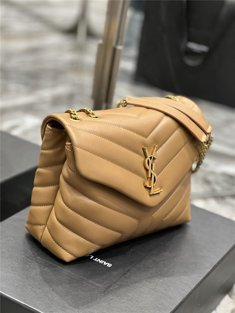 LOULOU SMALL IN MATELASSÉ “Y” LEATHER Gold-Tone Caramel High