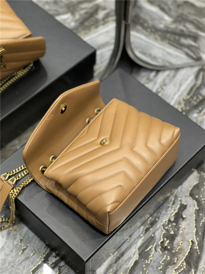 LOULOU SMALL IN MATELASSÉ “Y” LEATHER Gold-Tone Caramel High