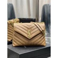 LOULOU MEDIUM IN MATELASSÉ “Y” LEATHER Gold-Tone Caramel High