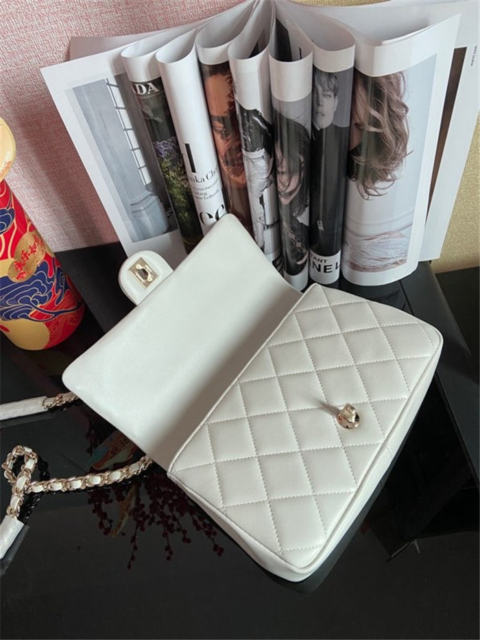 Chanel FLAP BAG AS1354 Lambskin & Gold-Tone Metal White High