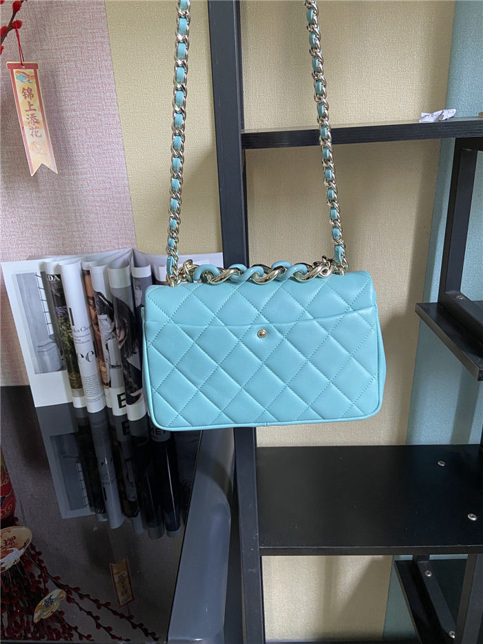 Chanel FLAP BAG AS1354 Lambskin & Gold-Tone Metal Blue High