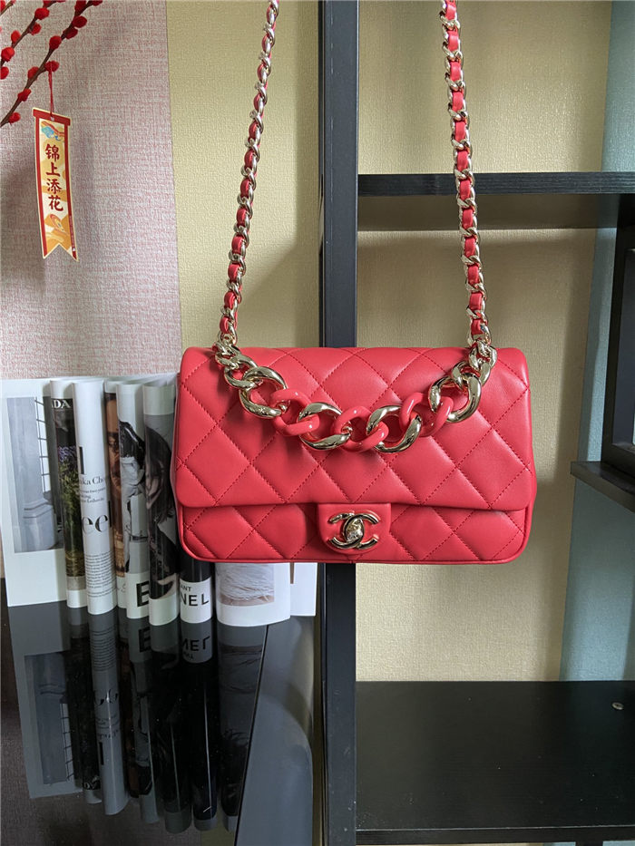 Chanel FLAP BAG AS1354 Lambskin & Gold-Tone Metal Red High