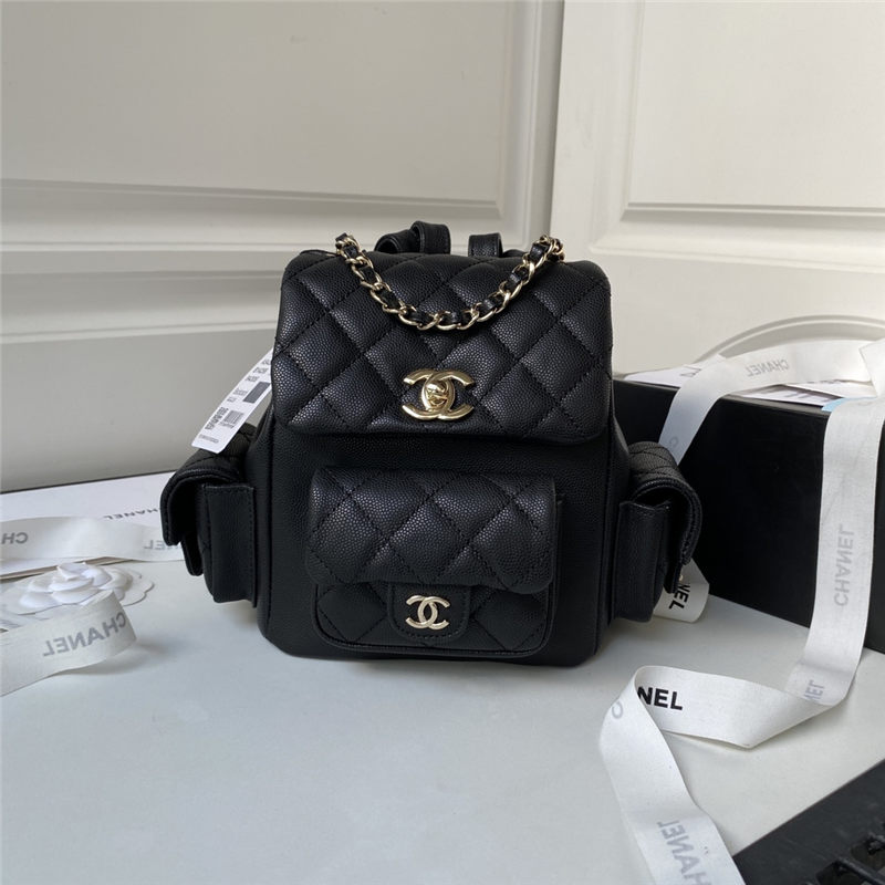 Chanel SMALL BACKPACK AS4399 Grained Shiny Calfskin & Gold-Tone Metal Black A