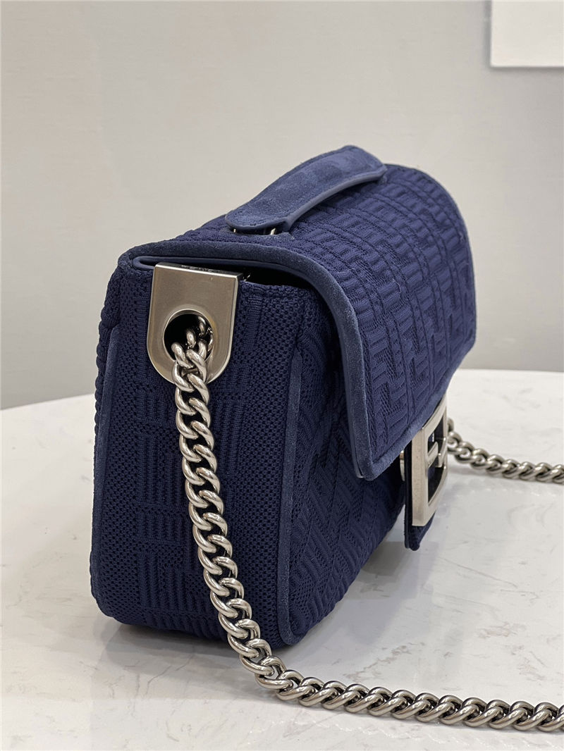 Baguette Chain Midi Bag FF Fabric Navy Blue High