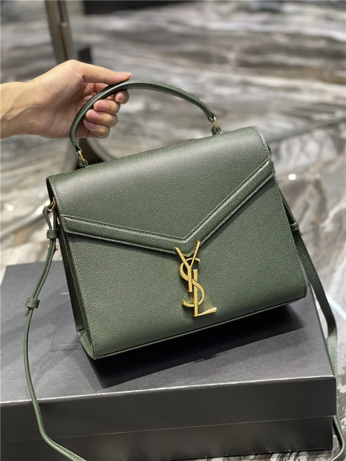 CASSANDRA MEDIUM TOP HANDLE BAG IN GRAIN DE POUDRE EMBOSSED LEATHER Green High